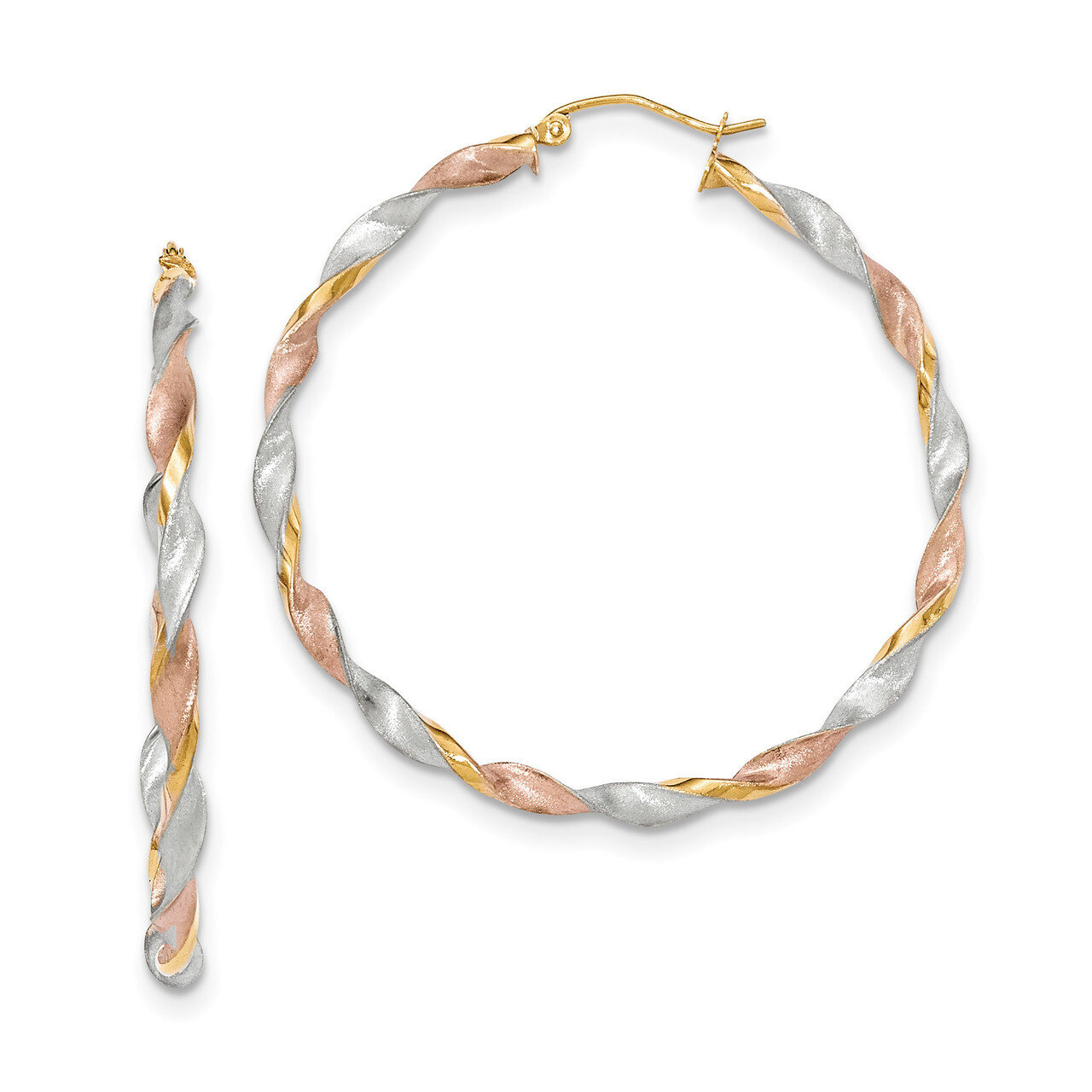 White &amp; Rose Satin Twisted Hoop Earrings 14k Gold &amp; Rhodium TH759, MPN: TH759, 886774960807
