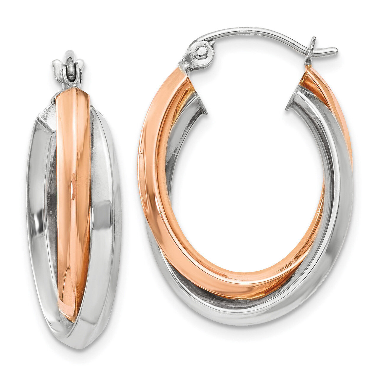 Oval Tube Hoop Earrings 14k Two-tone Gold TH769