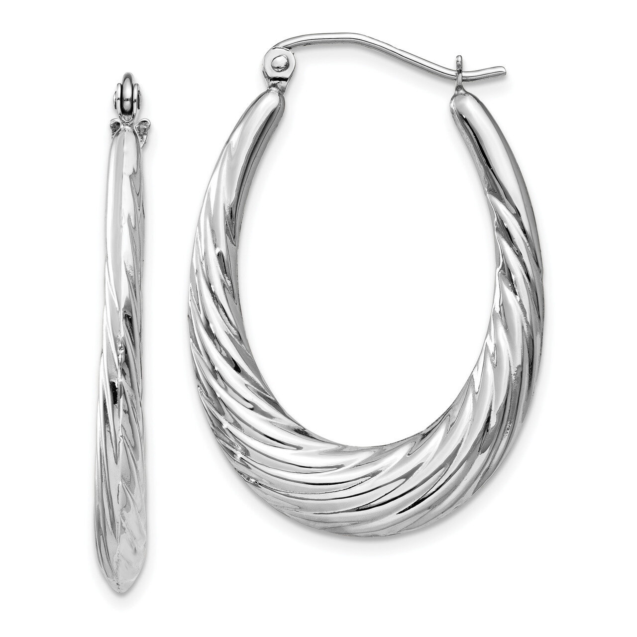Polished and Textured Oval Hoop Earrings 14k white Gold TH792, MPN: TH792, 191101457746
