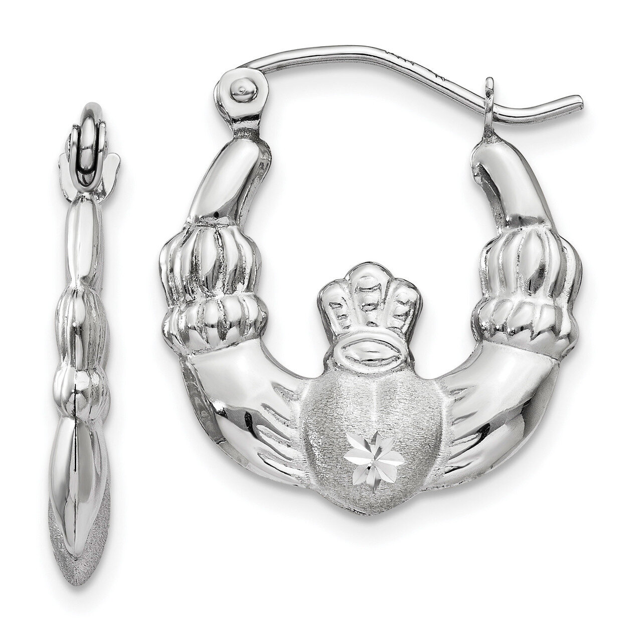 Satin and Diamond -cut Claddagh Hoop Earrings 14k white Gold TH800, MPN: TH800, 191101457753
