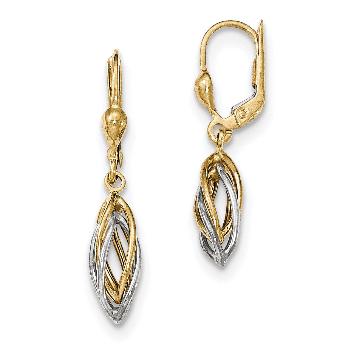 Polished Dangle Leverback Earrings 14k Two-Tone Gold TH857, MPN: TH857, 869944895963