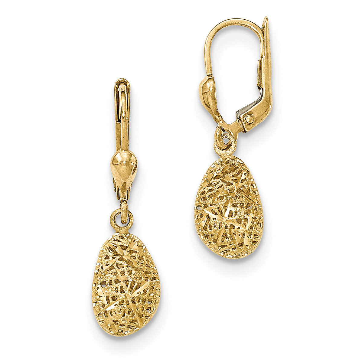 Textured Polished Satin Puff Diamond -cut Dangle Leverback Earrings 14k Gold TH870, MPN: TH870, 868…