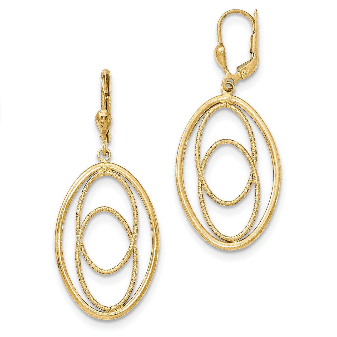 Dangle Leverback Earrings 14K Gold Textured and Polished TH875