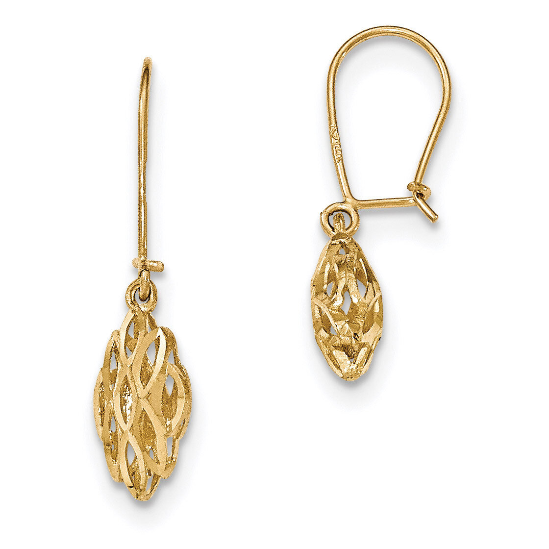 Diamond Cut Dangle Kidney Back Earrings 14k Gold TH889, MPN: TH889, 191101368097