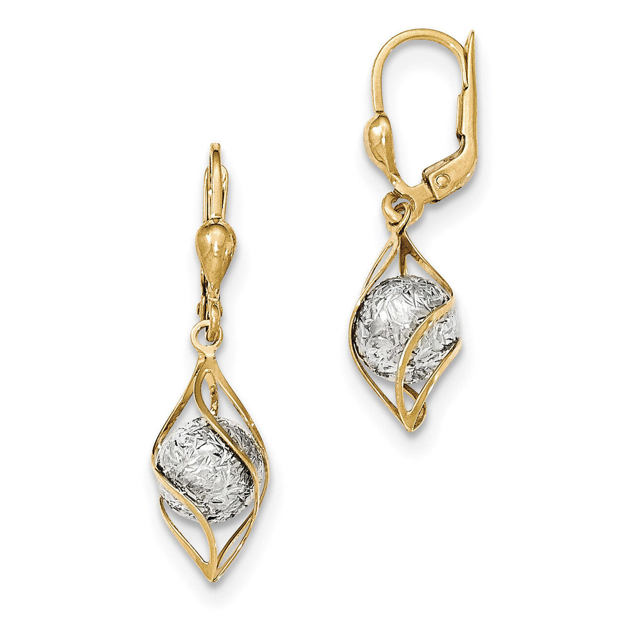 Polished Diamond -cut Dangle Leverback Earrings 14k Two-Tone Gold TH890, MPN: TH890, 868044104920