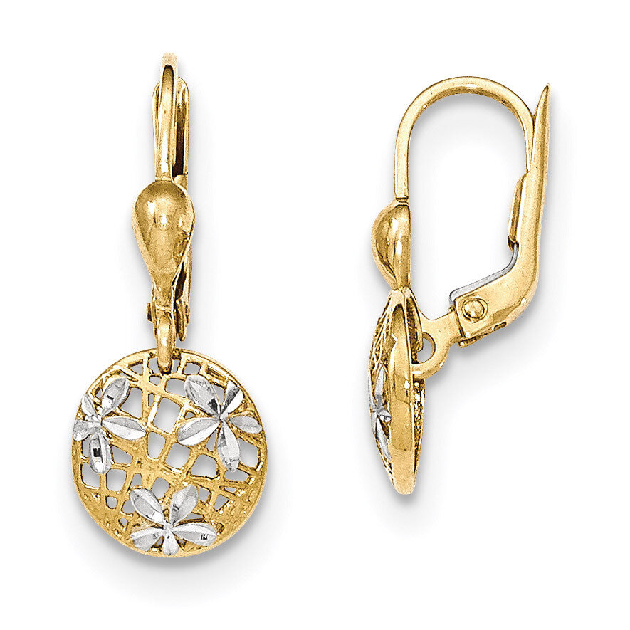 Polished and Textured Dangle Leverback Earrings 14k Gold & Rhodium TH910