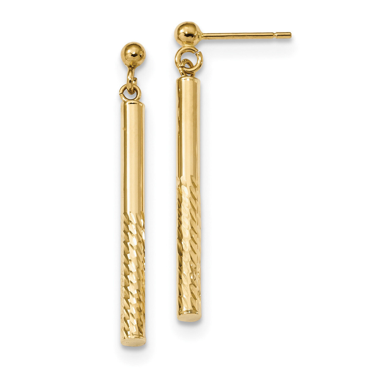 Diamond -cut Bar Dangle Post Earrings 14k Gold Polished TH954, MPN: TH954, 191101078347