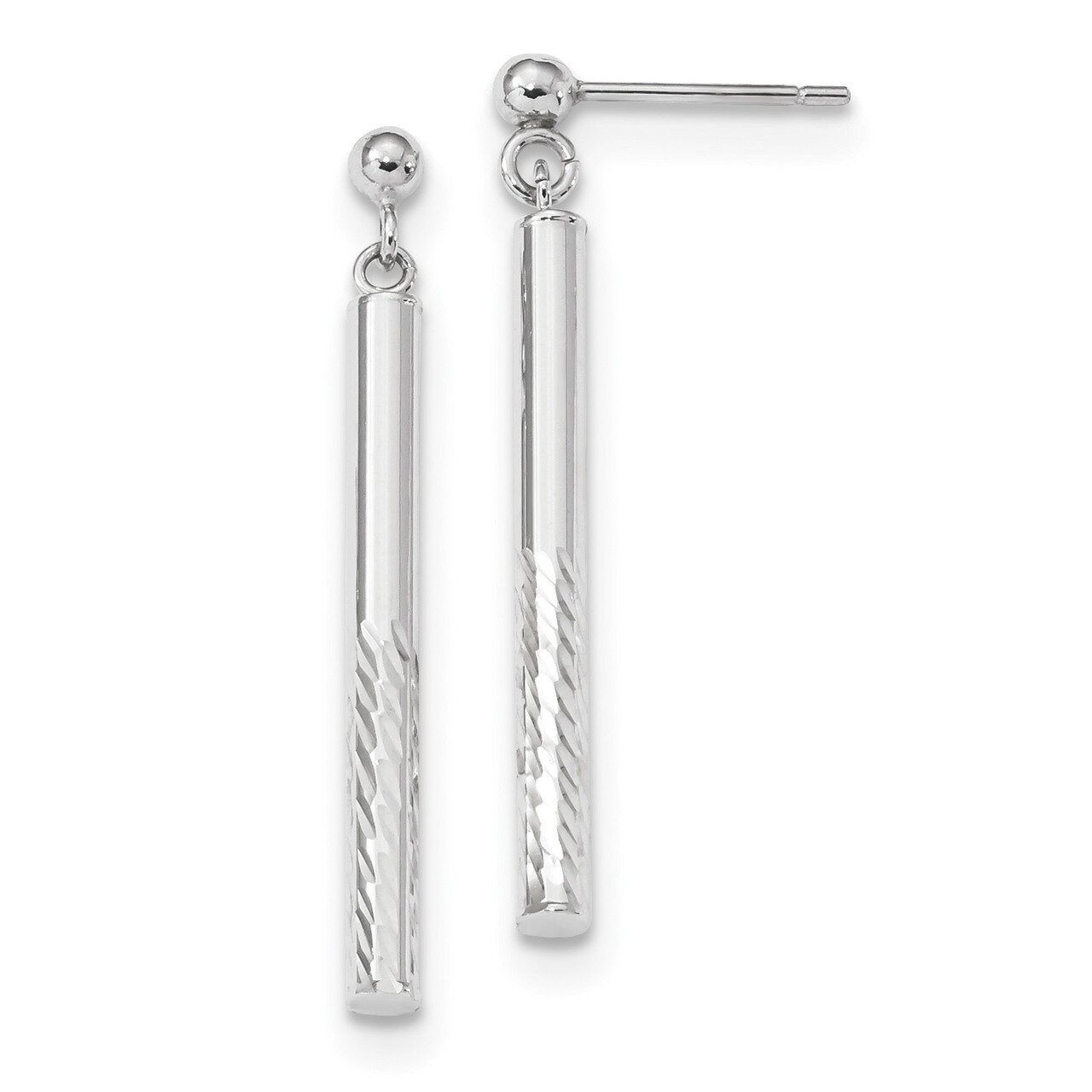 Polished and Diamond -cut Bar Dangle Post Earrings 14k white Gold TH954W, MPN: TH954W, 191101078354
