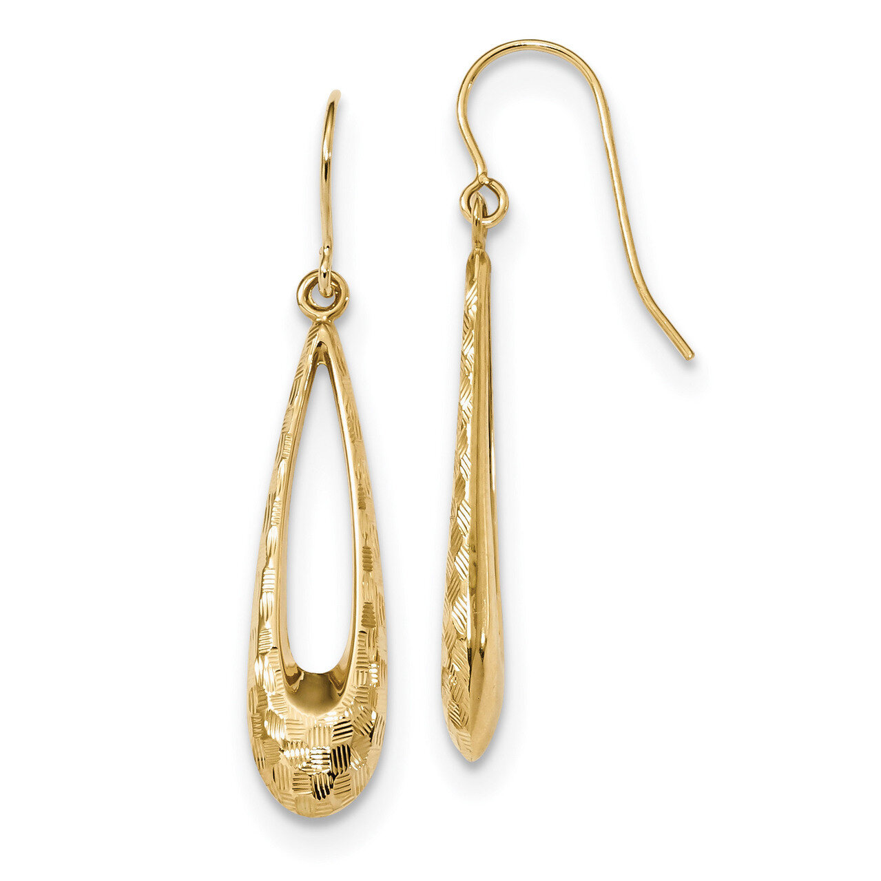 Textured Teardrop Dangle Earrings 14k Gold Polished TH956