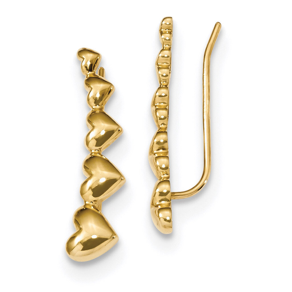Heart Polished Ear Climber Earrings 14k Gold TH967