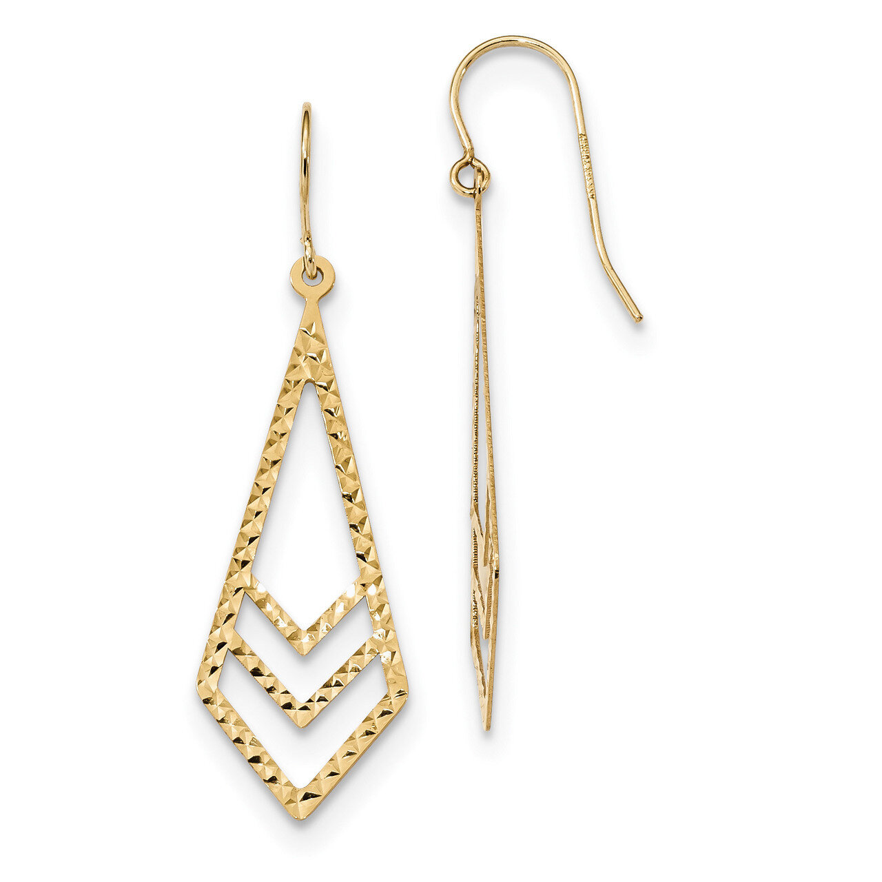 Dangle Earrings 14K Gold Polished & Textured TL1019