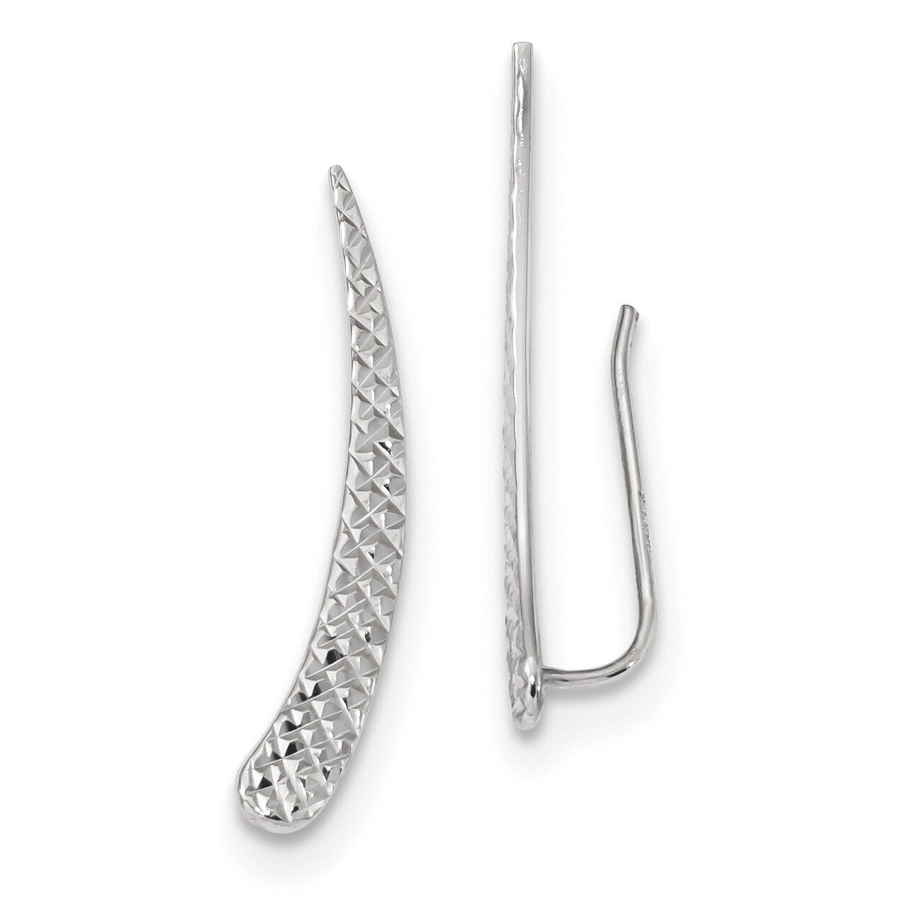 Polished and Textured Ear Climber Earrings 14k white Gold TL1035