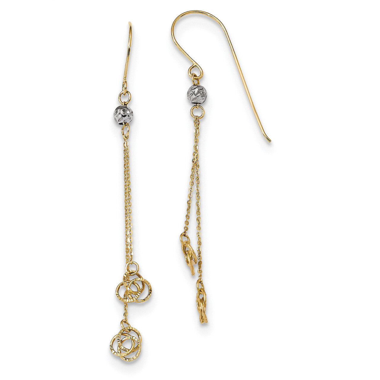 Polished Diamond -cut Love Knot Dangle Shepherd Hook Earrings 14k Two-Tone Gold TL1040