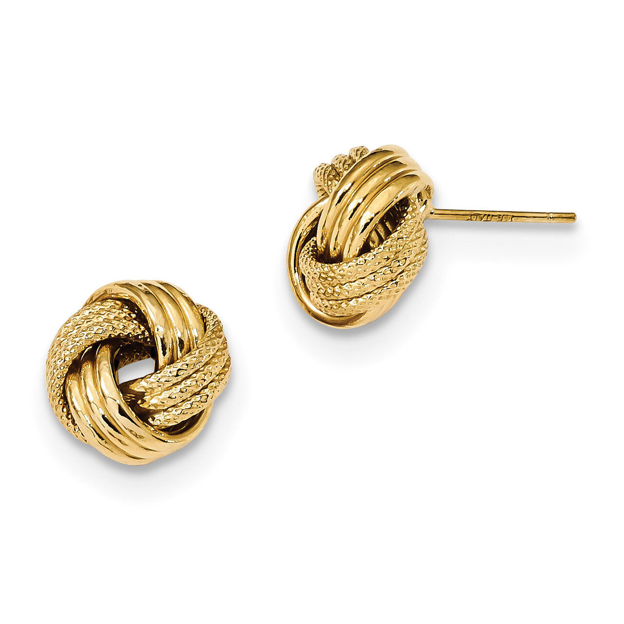 Textured Triple Love Knot Post Earrings 14k Gold Polished TL1061