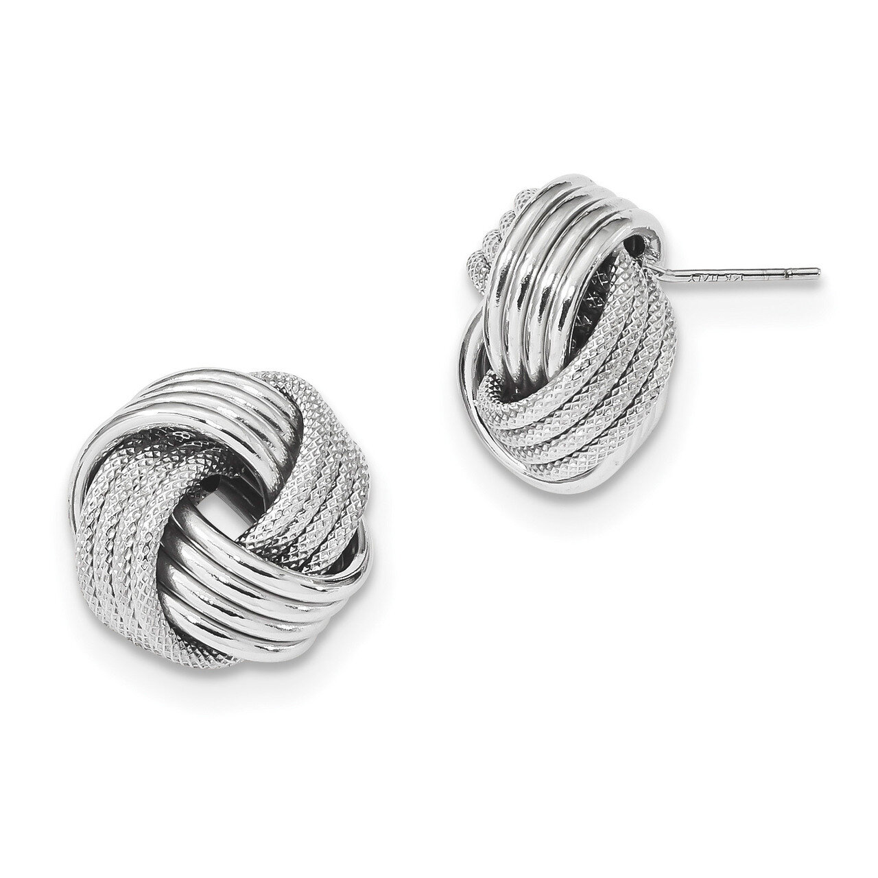 Polished Textured Love Knot Post Earrings 14k white Gold TL1065W