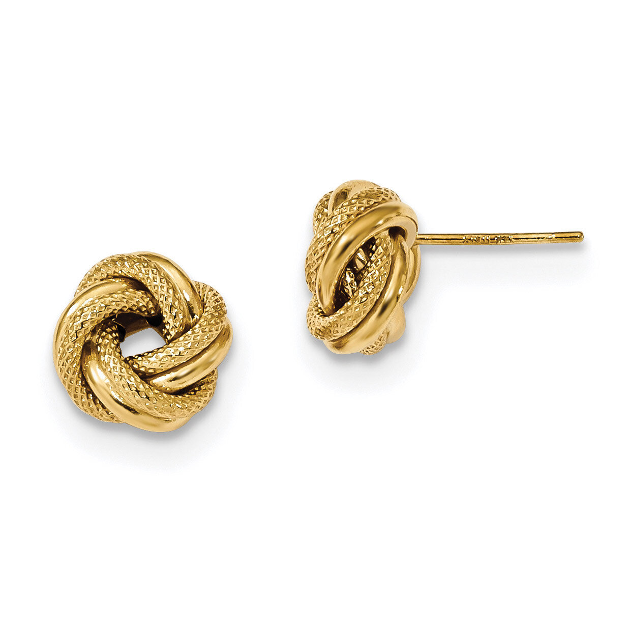 Textured Double Love Knot Post Earrings 14k Gold Polished TL1073