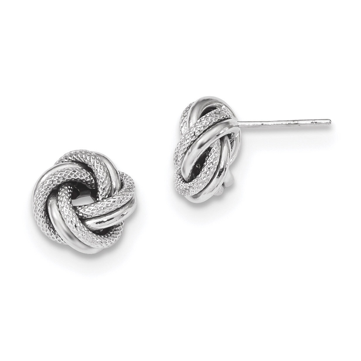 Polished Textured Double Love Knot Post Earrings 14k white Gold TL1073W