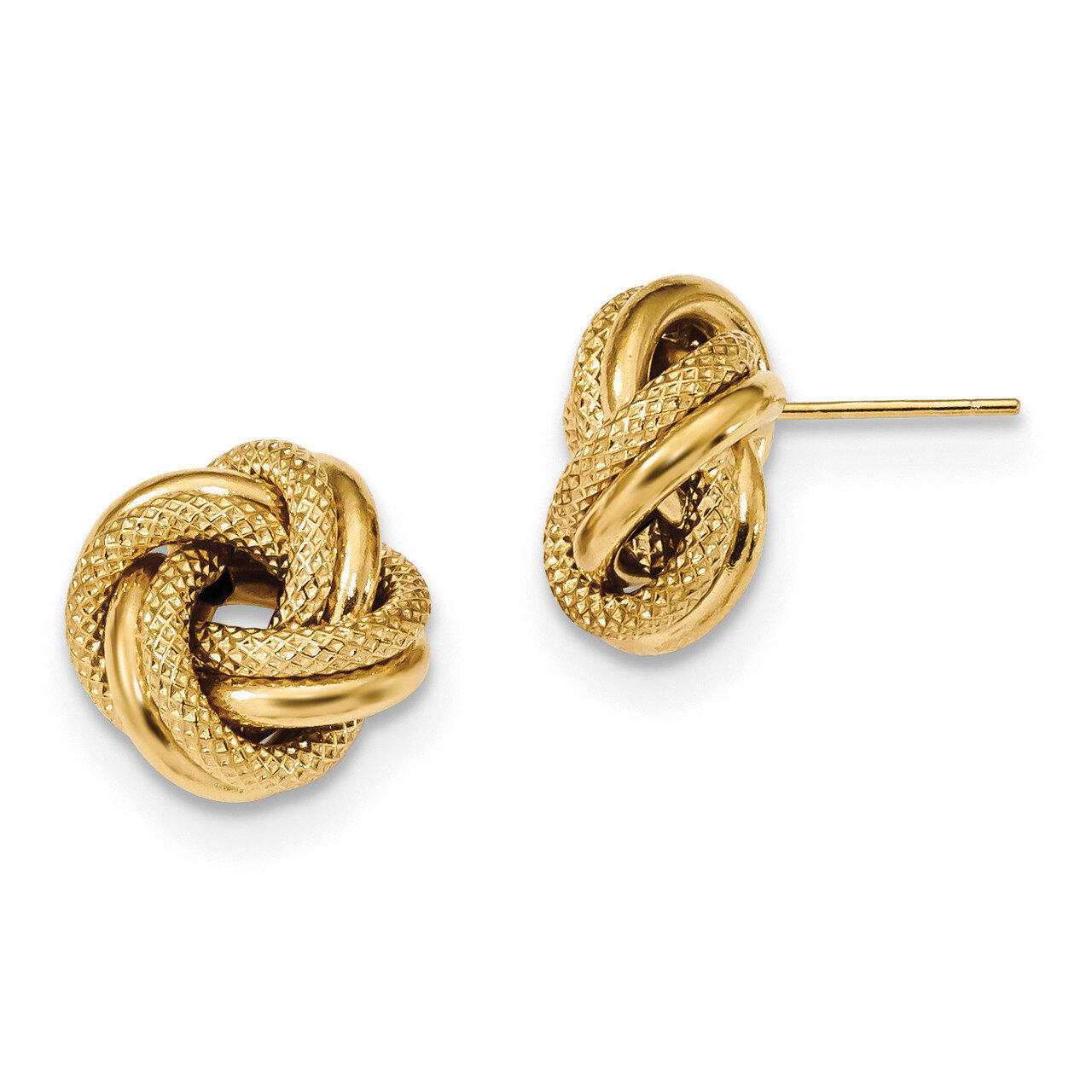 Textured Double Love Knot Post Earrings 14k Gold Polished TL1074