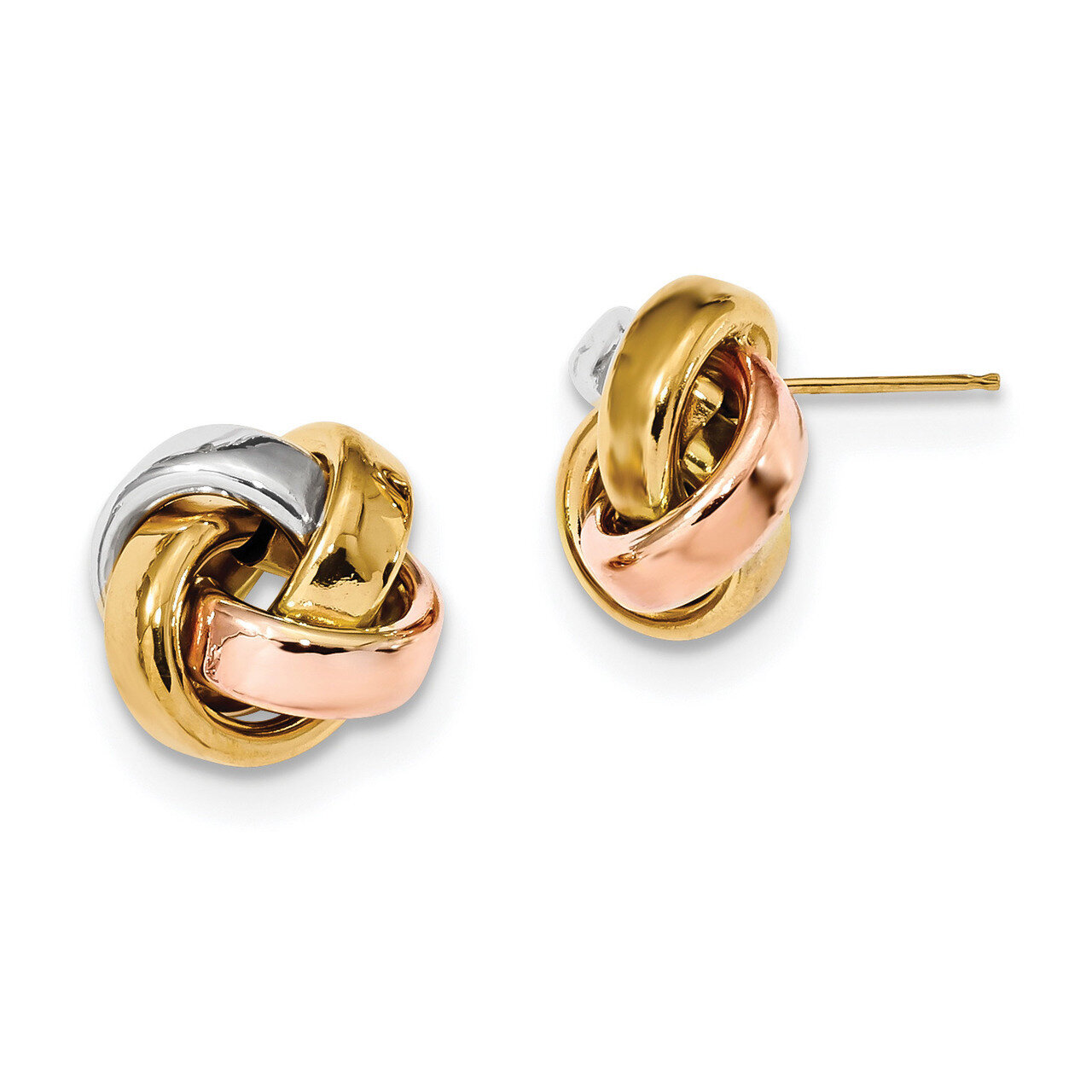 Yellow Gold with White &amp; Rose Rhod Pol Love Knot Post Earrings 14k Gold &amp; Rhodium TL1076, MPN: TL10…