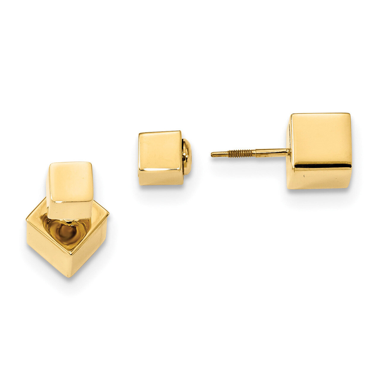 5mm/7mm Cube Front & Back Post Screwback Earrings 14k Gold TL1100