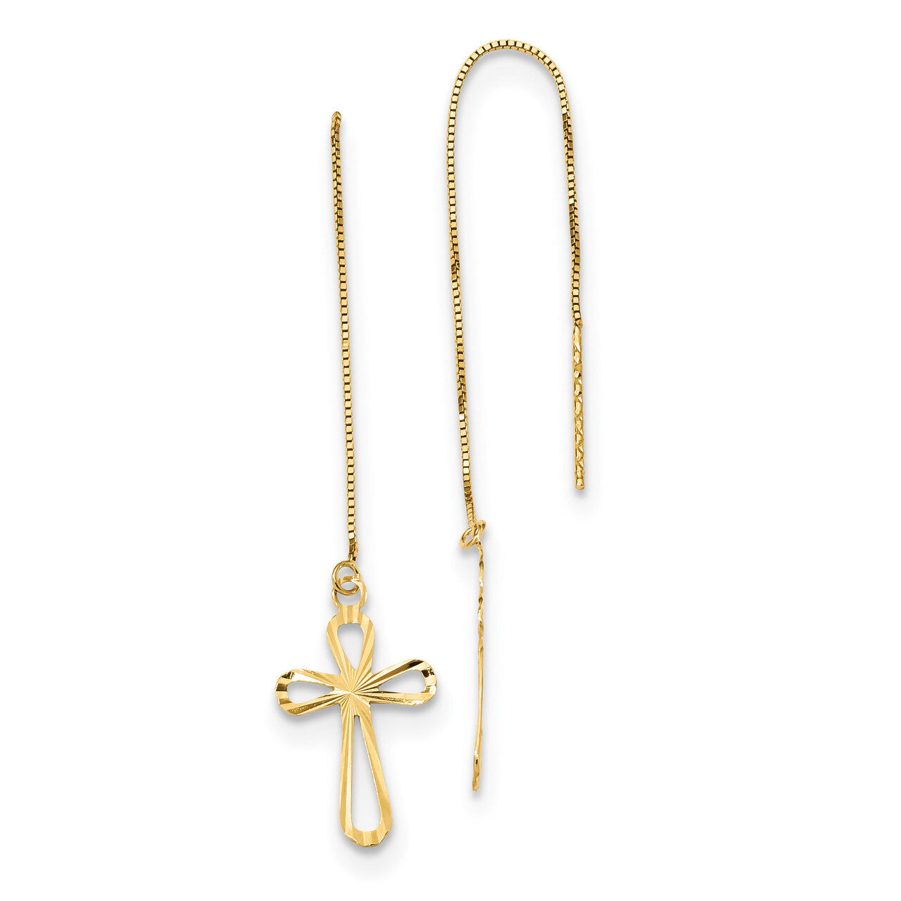 Diamond -cut Box Chain with Cross Threader Earrings 14k Gold Polished TL1104