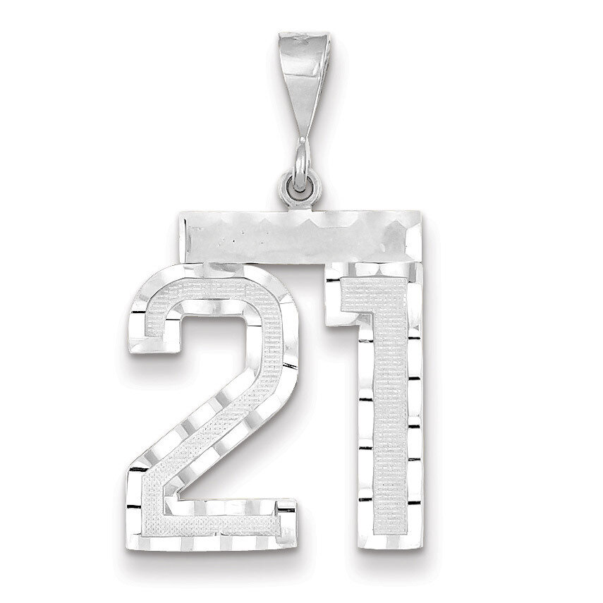 Number 21 Charm 14k white Gold Large Diamond -cut WLN21