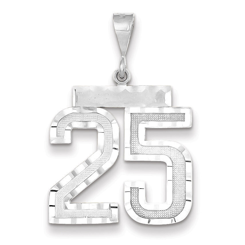 Number 25 Charm 14k white Gold Large Diamond -cut WLN25