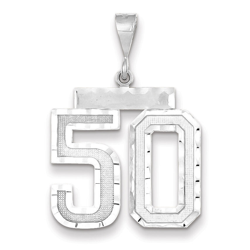 Number 50 Charm 14k white Gold Large Diamond -cut WLN50