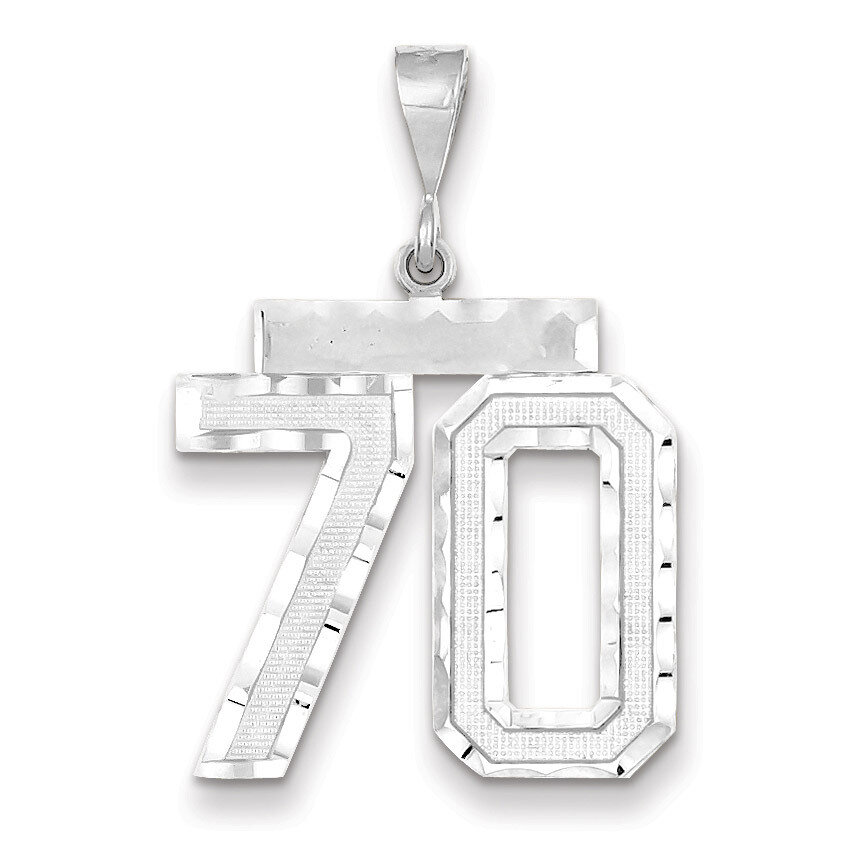 Number 70 Charm 14k white Gold Large Diamond -cut WLN70