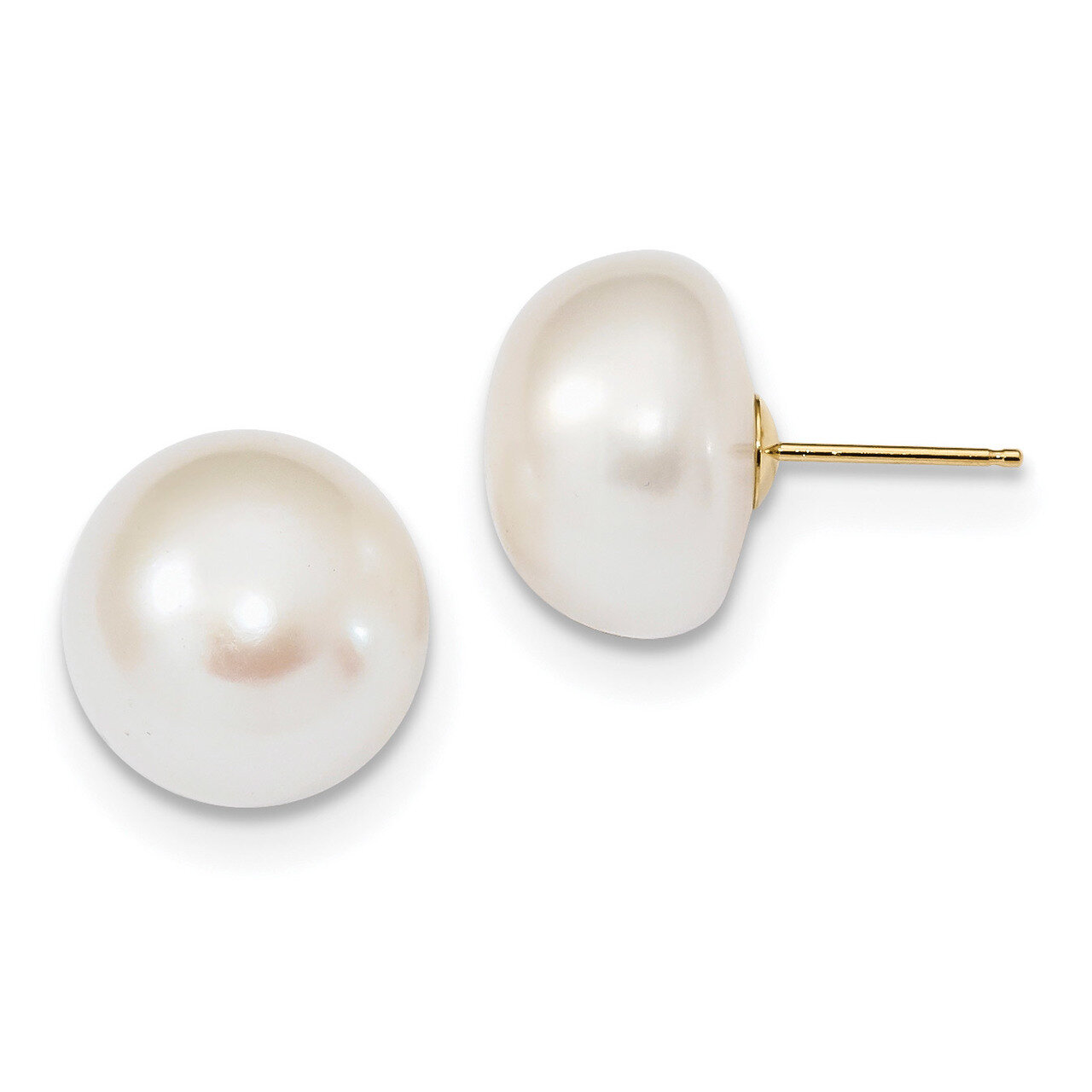 13-14mm White Button Freshwater Cultured Pearl Post Earrings 14k Gold X130BW, MPN: X130BW, 19110143…