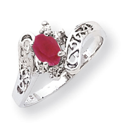 Created Ruby Diamond Ring 14k white Gold 6x4mm Oval X9734CR/A