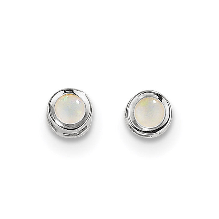 4mm Oval Bezel October/Opal Post Earrings 14k white Gold XBE250