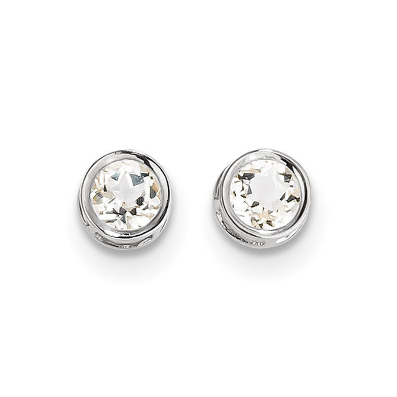 5mm Bezel White Topaz Stud Earrings 14k white Gold XBE256, MPN: XBE256, 191101433498