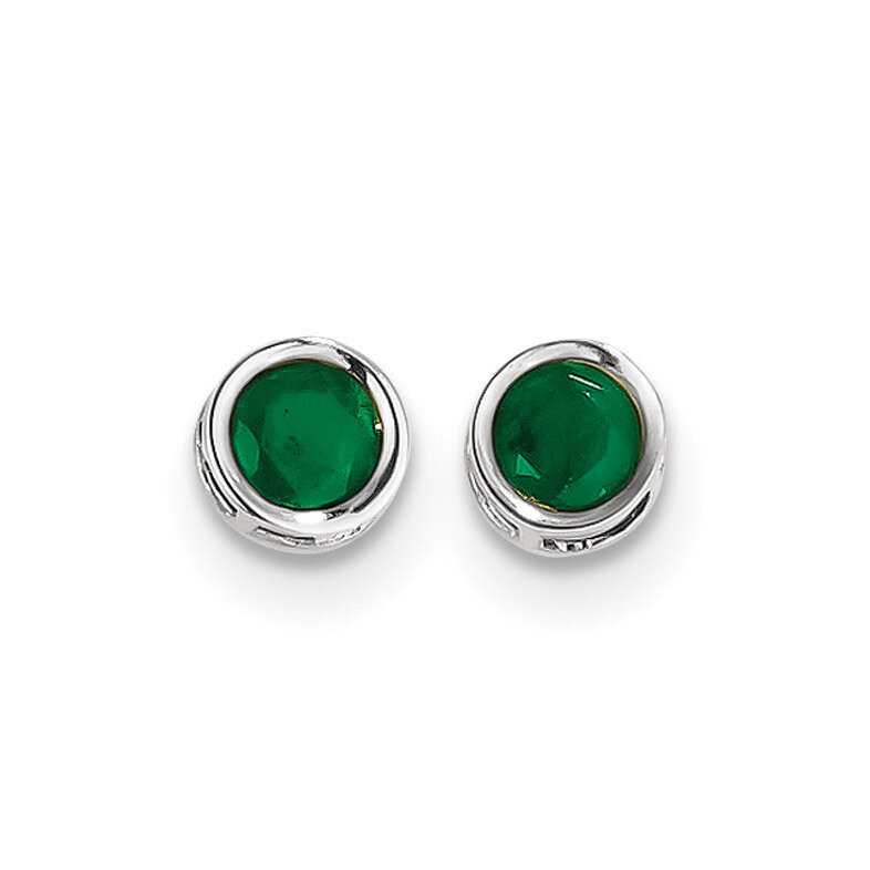 5mm Bezel Emerald Stud Earrings 14k white Gold XBE257