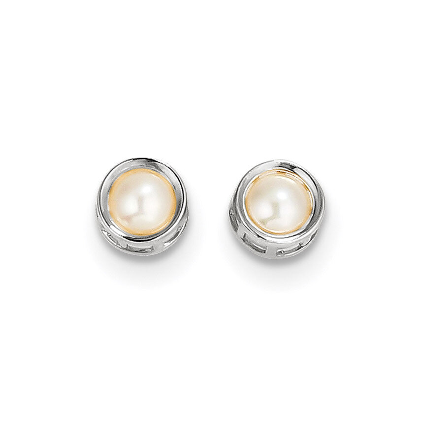 5mm Bezel Fresh Water Cultured Pearl Stud Earrings 14k white Gold XBE258