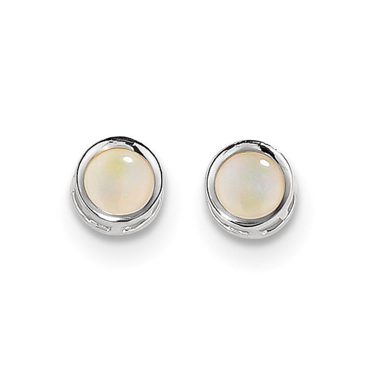 5mm Bezel Opal Stud Earrings 14k white Gold XBE262