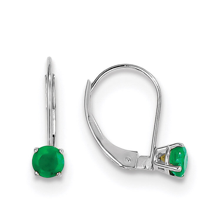 4mm Round May Emerald Leverback Earrings 14k white Gold XBE269