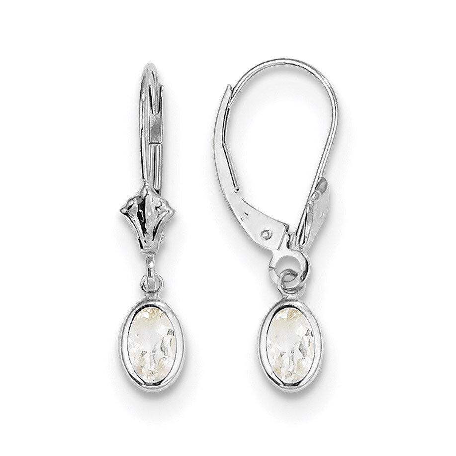 April White Topaz Leverback Earrings 14k white Gold 6x4 Oval Bezel XBE292, MPN: XBE292, 191101433733
