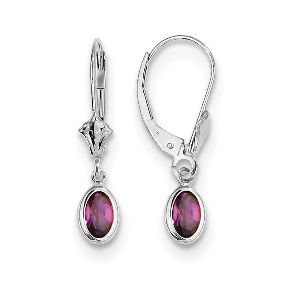 June Rhodolite Leverback Earrings 14k white Gold 6x4 Oval Bezel XBE294, MPN: XBE294, 191101433757