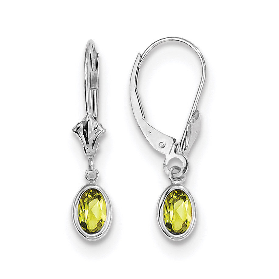 August Peridot Leverback Earrings 14k white Gold 6x4 Oval Bezel XBE296, MPN: XBE296, 191101433771