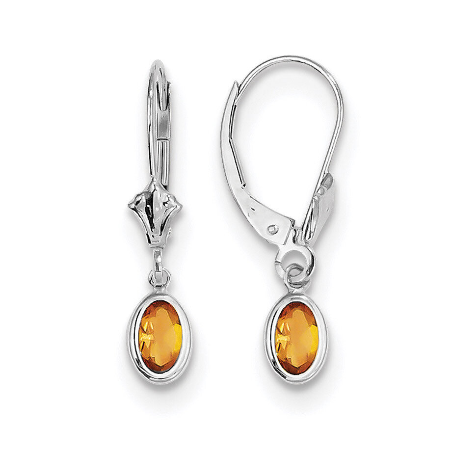 November Citrine Leverback Earrings 14k white Gold 6x4 Oval Bezel XBE299, MPN: XBE299, 191101433801