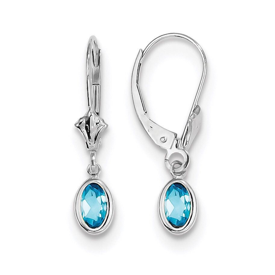 December Blue Topaz Leverback Earrings 14k white Gold 6x4 Oval Bezel XBE300, MPN: XBE300, 191101433…