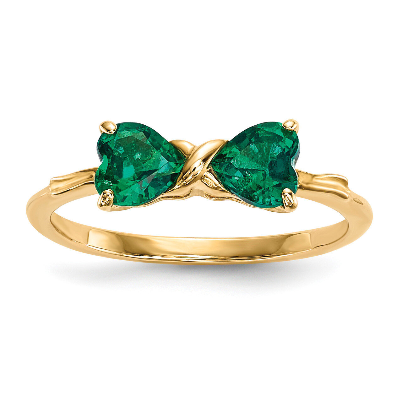 Created Emerald Bow Ring 14k Gold Polished XBS520, MPN: XBS520, 883957345512