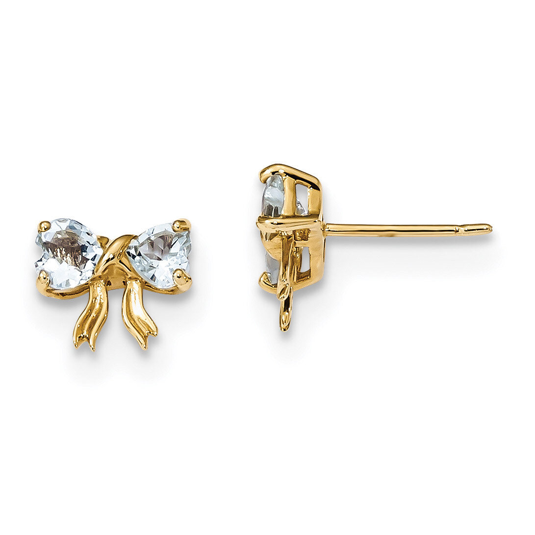 Aquamarine Bow Post Earrings 14k Gold Polished XBS523, MPN: XBS523, 191101168383
