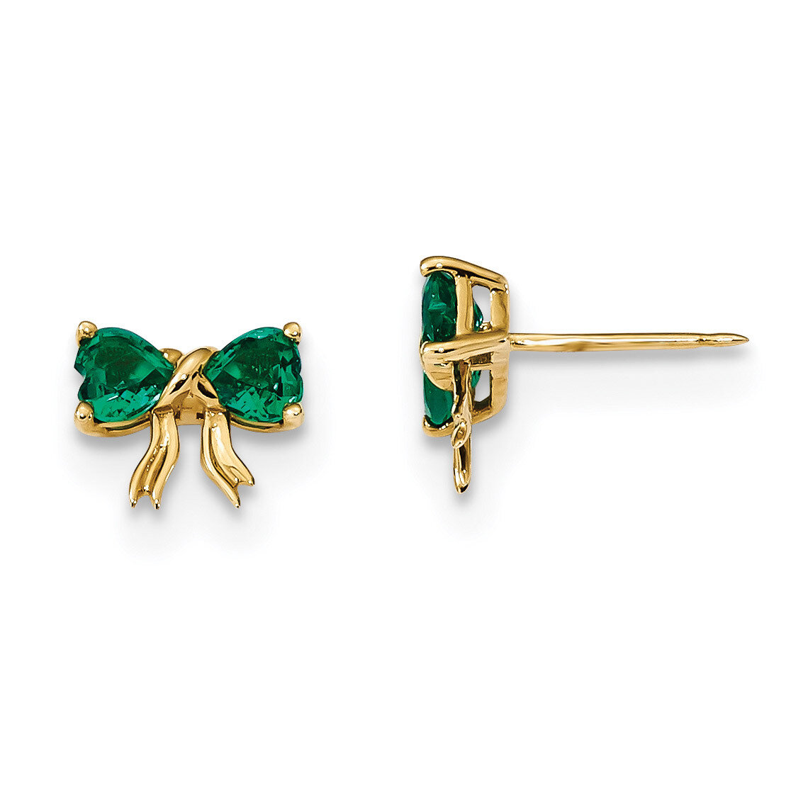 Created Emerald Bow Post Earrings 14k Gold Polished XBS525