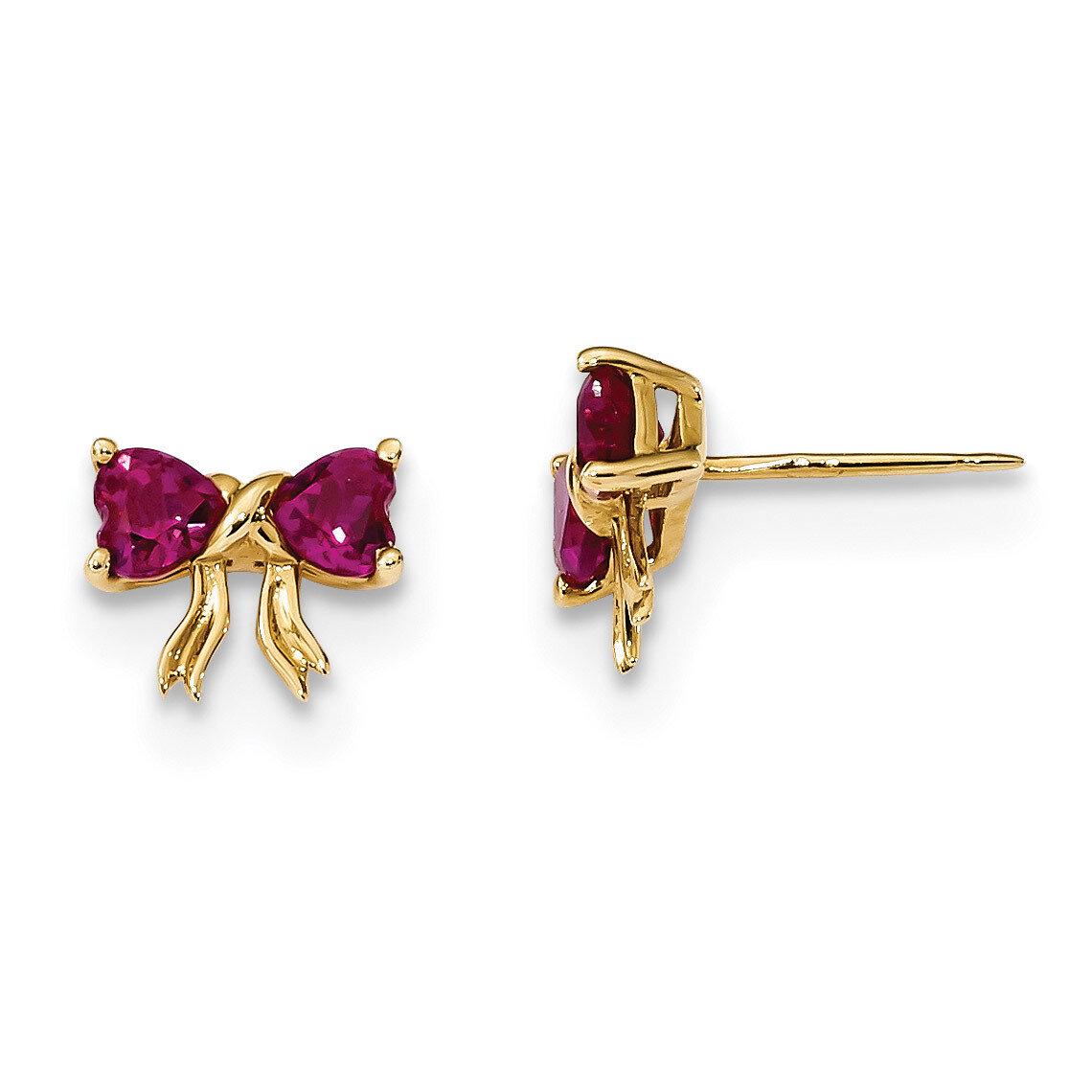 Created Ruby Bow Post Earrings 14k Gold Polished XBS527, MPN: XBS527, 191101168420
