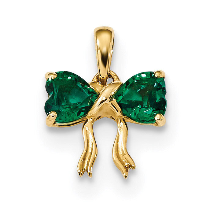 Created Emerald Bow Pendant 14k Gold Polished XBS530, MPN: XBS530, 883957749099