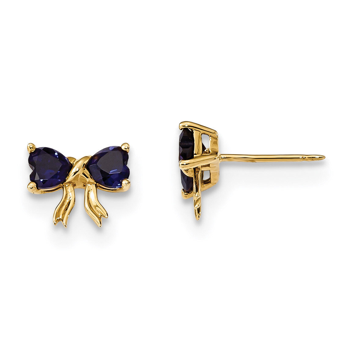 Created Sapphire Bow Post Earrings 14k Gold Polished XBS539, MPN: XBS539, 191101168444