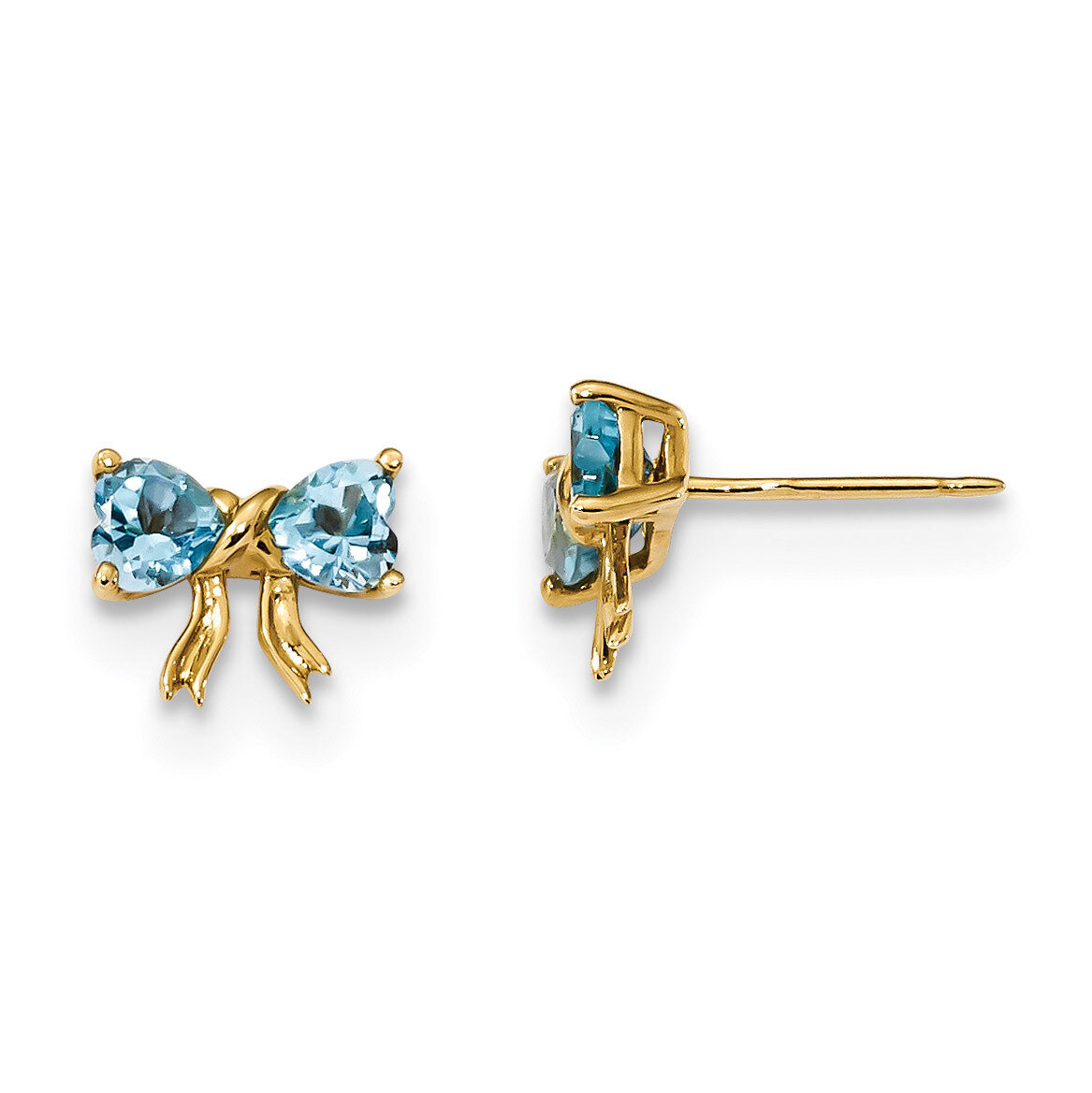 Light Swiss Blue Topaz Bow Post Earrings 14k Gold Polished XBS542, MPN: XBS542, 191101168475