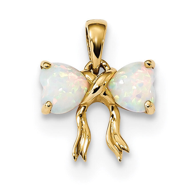 Created Opal Bow Pendant 14k Gold Polished XBS545, MPN: XBS545, 883957816425